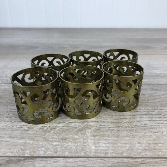 Set of 6 Perforated Brass Napkin Rings, Vintage with Patina, Bohemain / Eclectic - Picture 5 of 8